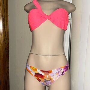 Aerie Floral Bikini Bottoms Jacquard pink Bikini Top Set Size M